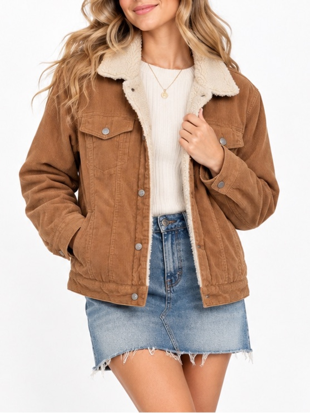 John Galt Corduroy Sherpa Trucker Jacket Western Y2K Brown NWOT